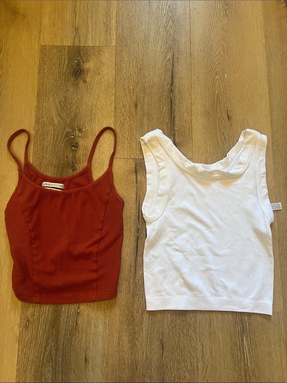 Rust Red Ribbed Tank & White Cropped Tank Duo XS/S
